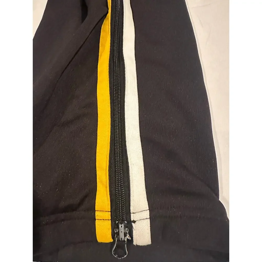 Asphalt Legend Black Yellow Side Stripe Track Pants Mens Medium side zippers
